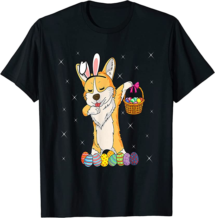 Bunny Corgi Dabbing Dog Happy Easter Day Lover Egg Hunt T-Shirt