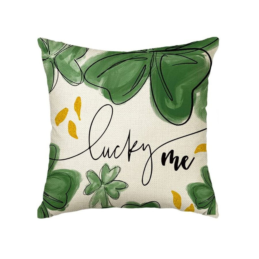 St Patricks Day Pillow Lucky Me Kisses Wishes Blessed Clover Throw Pillow Covers, Green Shamrocks Decoration For Sofa