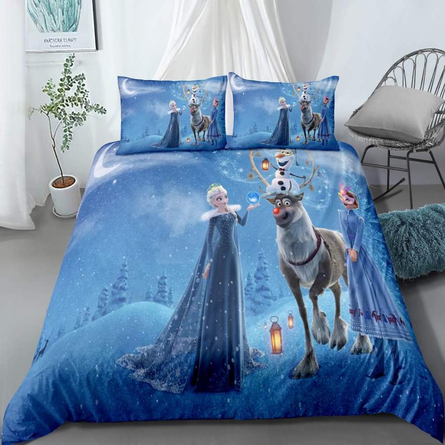 2019 Frozen Anna Elsa Princess #17 Duvet Cover Quilt Cover Pillowcase Bedding Set Bed Linen Home Bedroom Decor