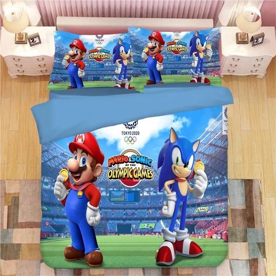 Sonic The Hedgehog Mario Duvet Quilt Bedding Set