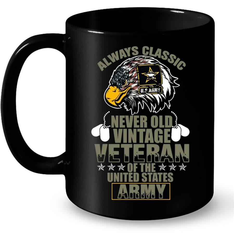 Always Classic Never Old Vintage Veteran Of The United States Army – Full-Wrap Coffee Black Mug