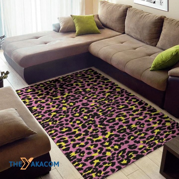 Pink And Yellow Leopard Patterns Rectangle Area Rug Floor Decor