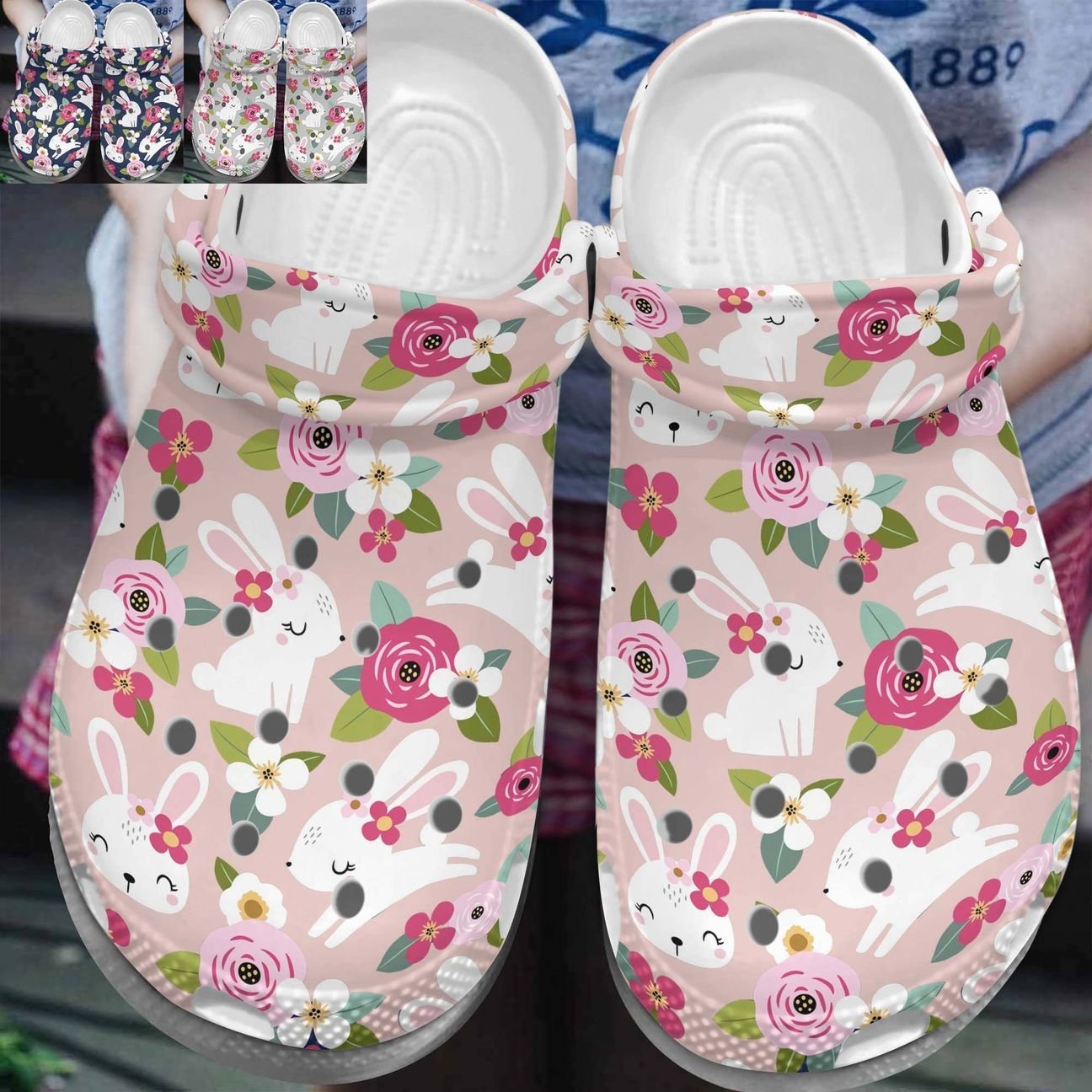 Rabbit Pattern Personalize Clog, Custom Name, Text, Fashion Style For Women, Men, Kid, Print 3D