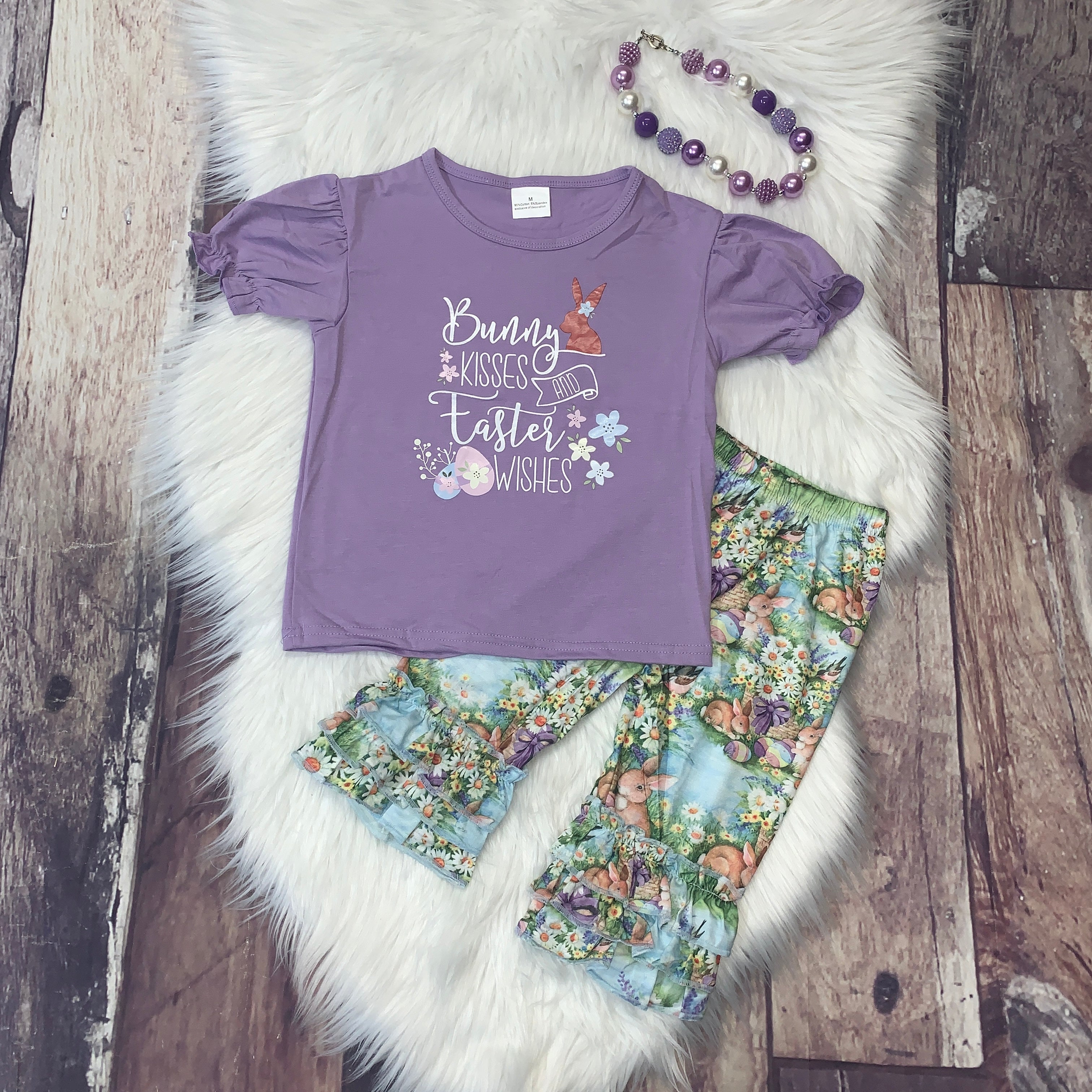 Purple “Bunny Kisses..” Tee & Bunny Scene Ruffle Capris Set