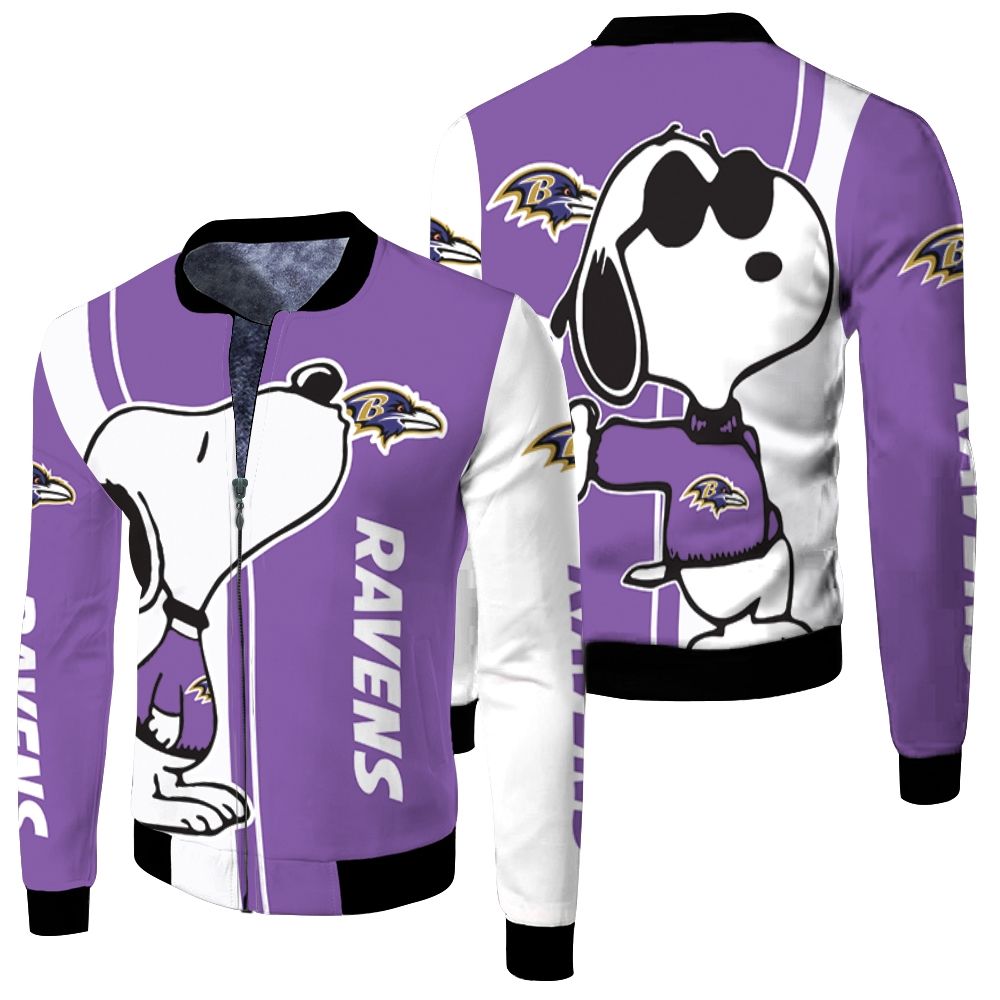 Baltimore Ravens Snoopy Lover 3D Printed Fleece Bomber Jacket