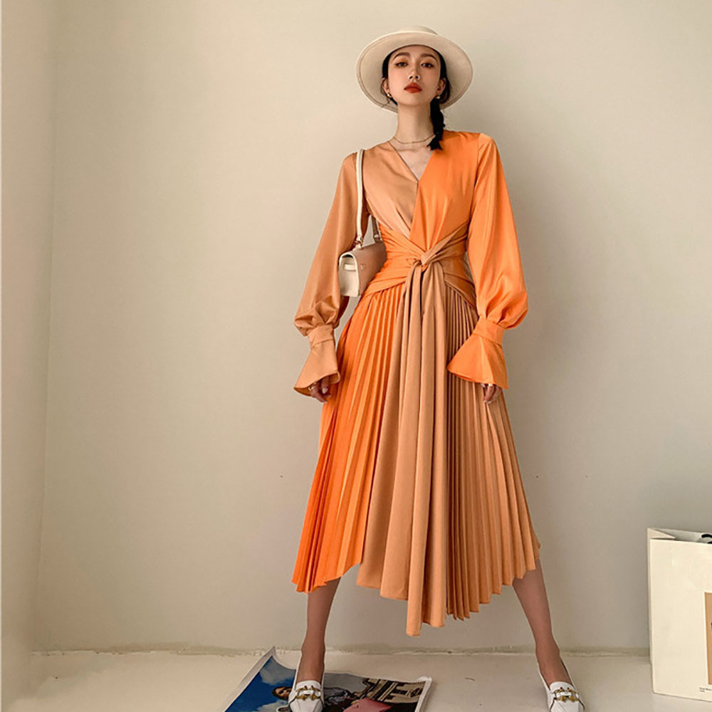 VKBN Spring Autumn Dresses Woman 2022 Party Night Empire Long Sleeve Patchwork Dress Elegant Vestidos De Fiesta Fashion alx