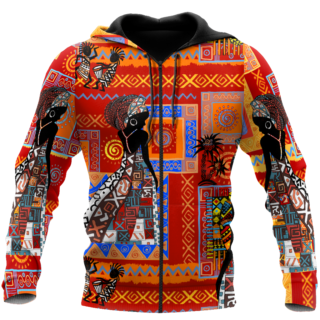 African Print Pattern And Black Girl Unisex Deluxe Hoodie