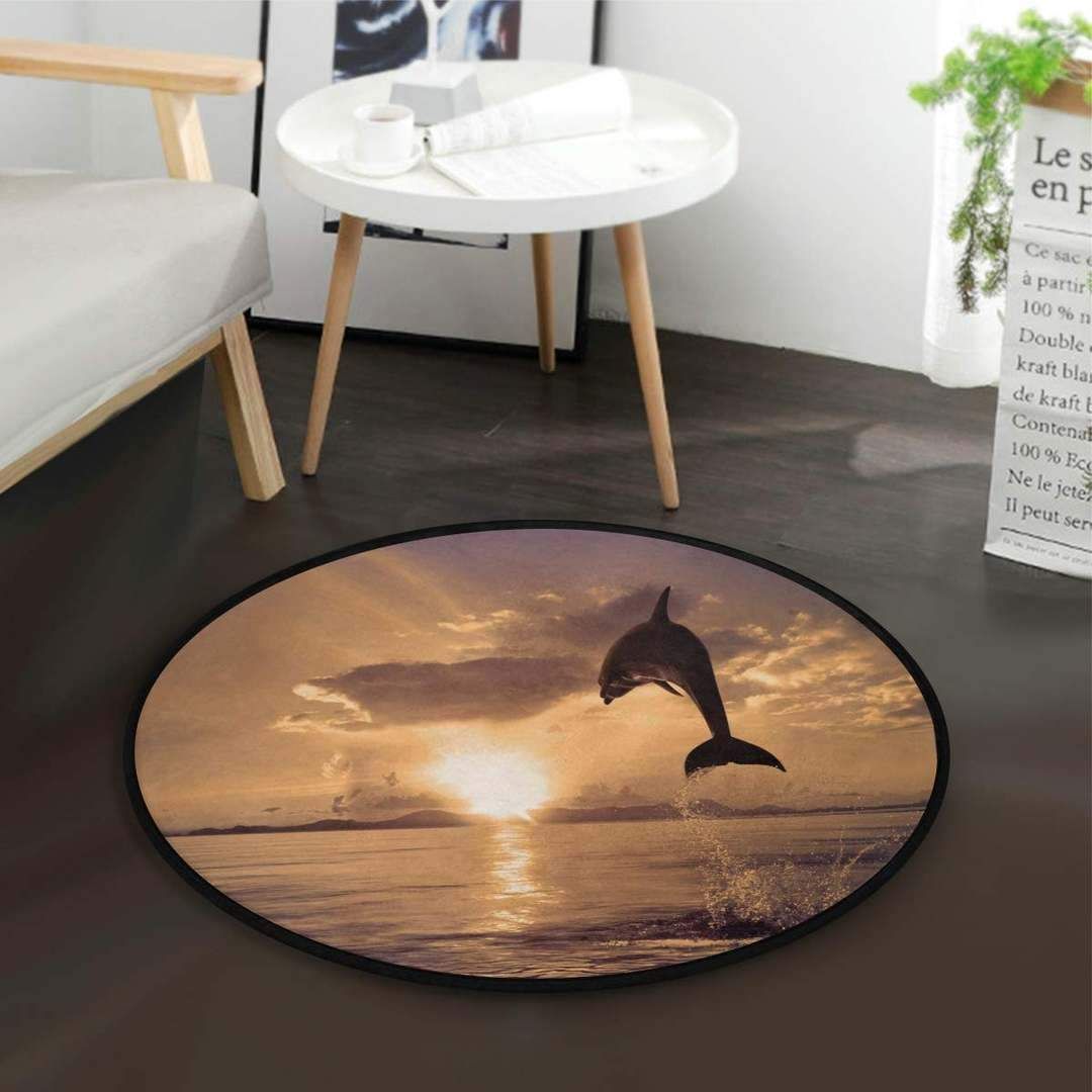 Dolphin With Sunset Round Carpet, Round Rugs