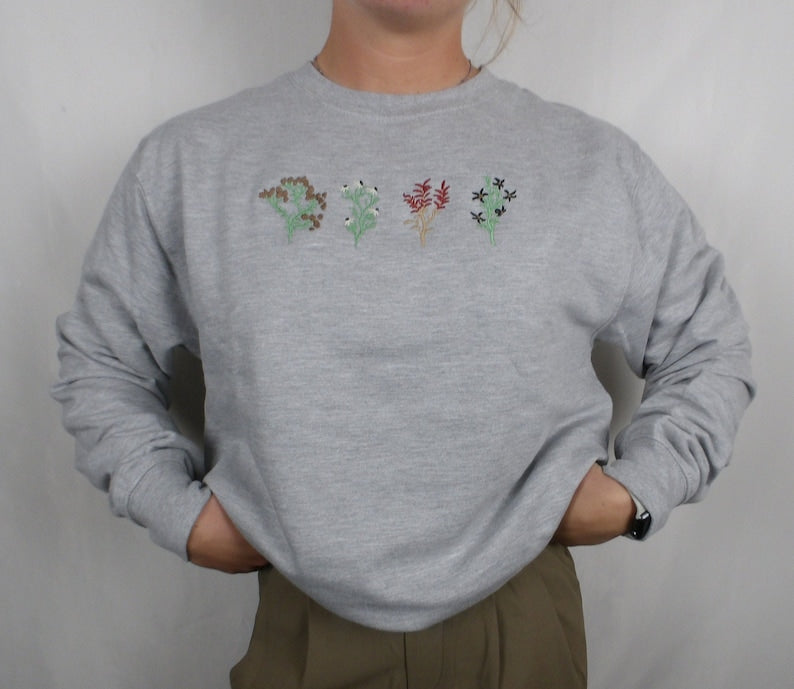 Flower Embroidered Sweatshirt 2D Crewneck Sweatshirt All Over Print Sweatshirt For Women Sweatshirt For Men Sws2950