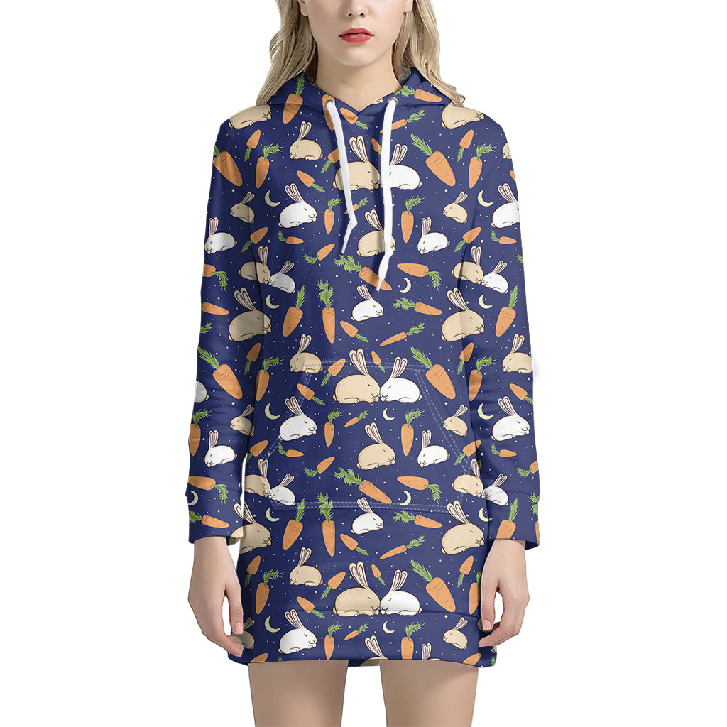 Carrot And Rabbit Pattern Print Women’S Pullover Hoodie Dress