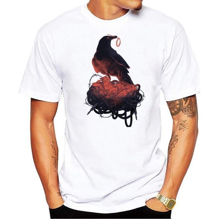 Men Summer Bird and Bomb Print T shirt Fashion Custom Printed Tops Hot Sales vintage Tee Shirts