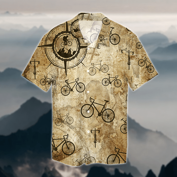 Find Bicycle Compass Map Vintage Unisex Hawaii Aloha Shirts Ha31573