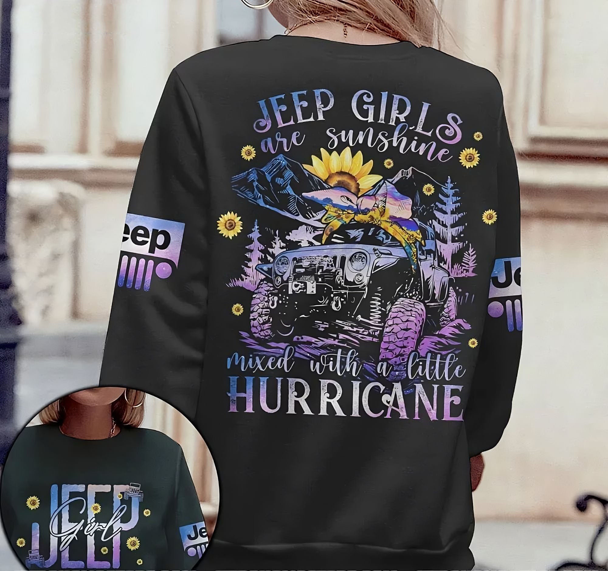 Jeep Girls Are Sunshine Sunflower Purple All Over Print Sweatshirt