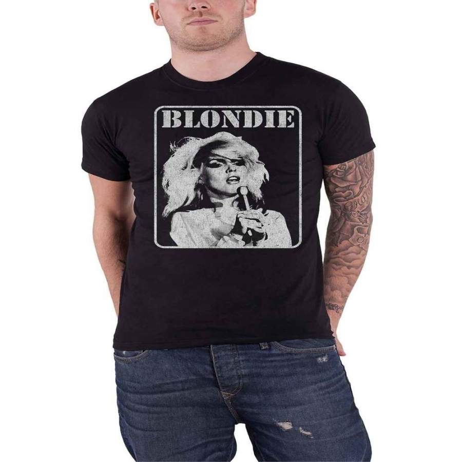 Blondie T Shirt Presente Poster Band Logo Debbie Harry Mens Black