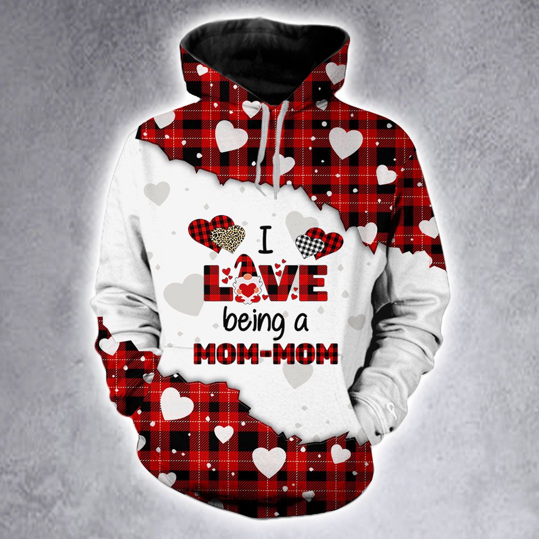 I Love Being A Mom Mom Leopard Red Buffalo Christmas Hoodie