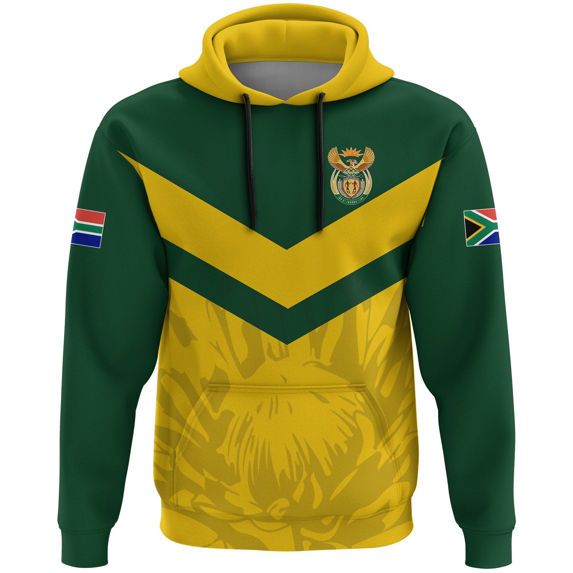 1stTheWorld South Africa Hoodie – South African Rising King Protea Yellow A10