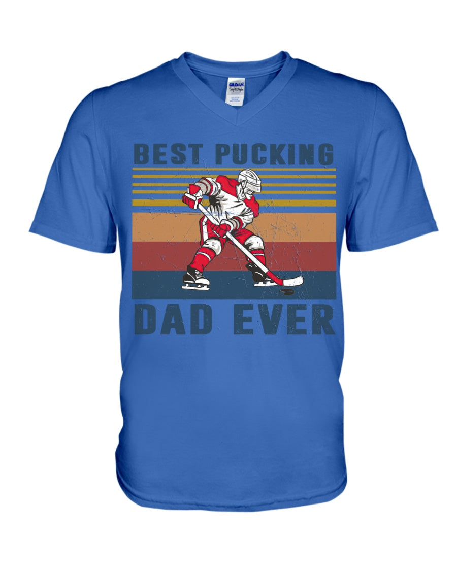 Best Pucking Dad Ever Retro Vintage Gift For Hockey Lovers Guys V-Neck