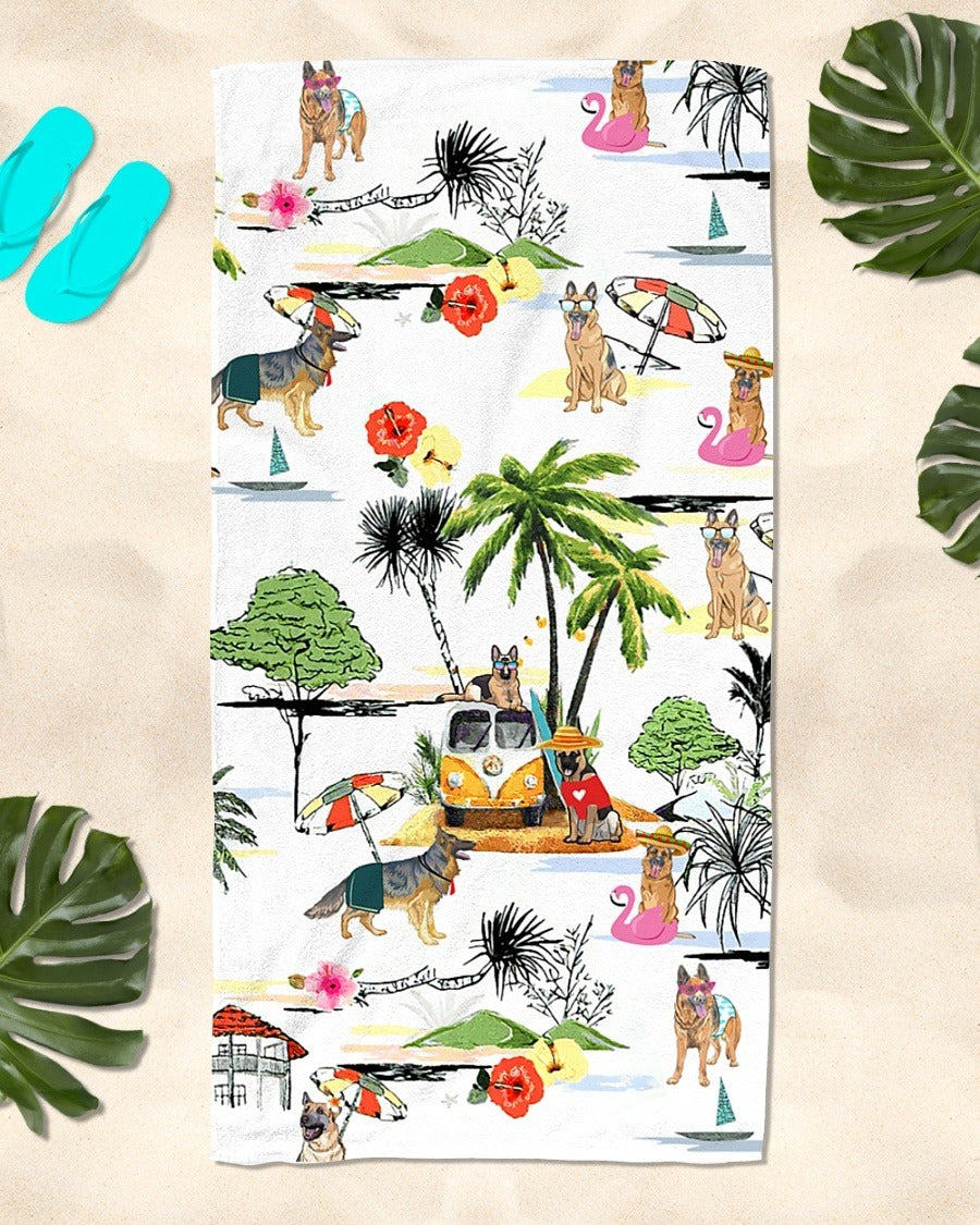 German Shepherd Hawaiian Beach Retro Sand Free Towel Ha15736