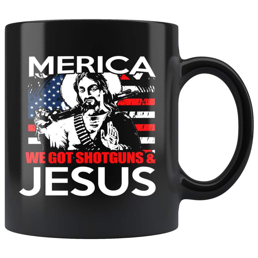America Jesus Flag Black Ceramic Coffee Mug Quotes Cup Sayings