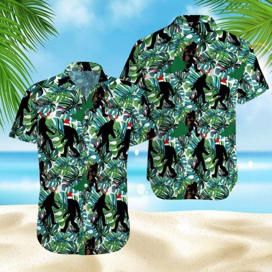 Funny Big Foot Christmas Hawaii Aloha Shirts Ha49075