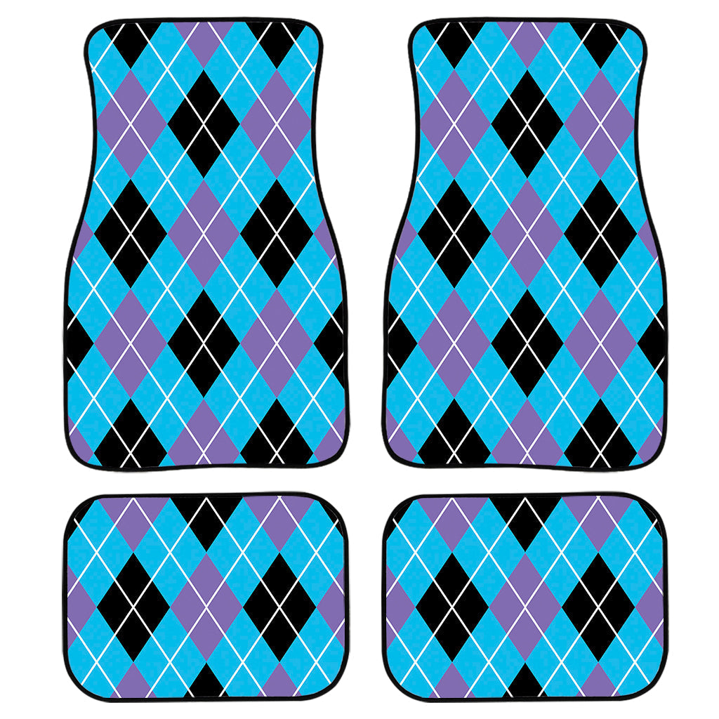 Blue Black And Purple Argyle Print Front And Back Car Floor Mats, Front Car Mat