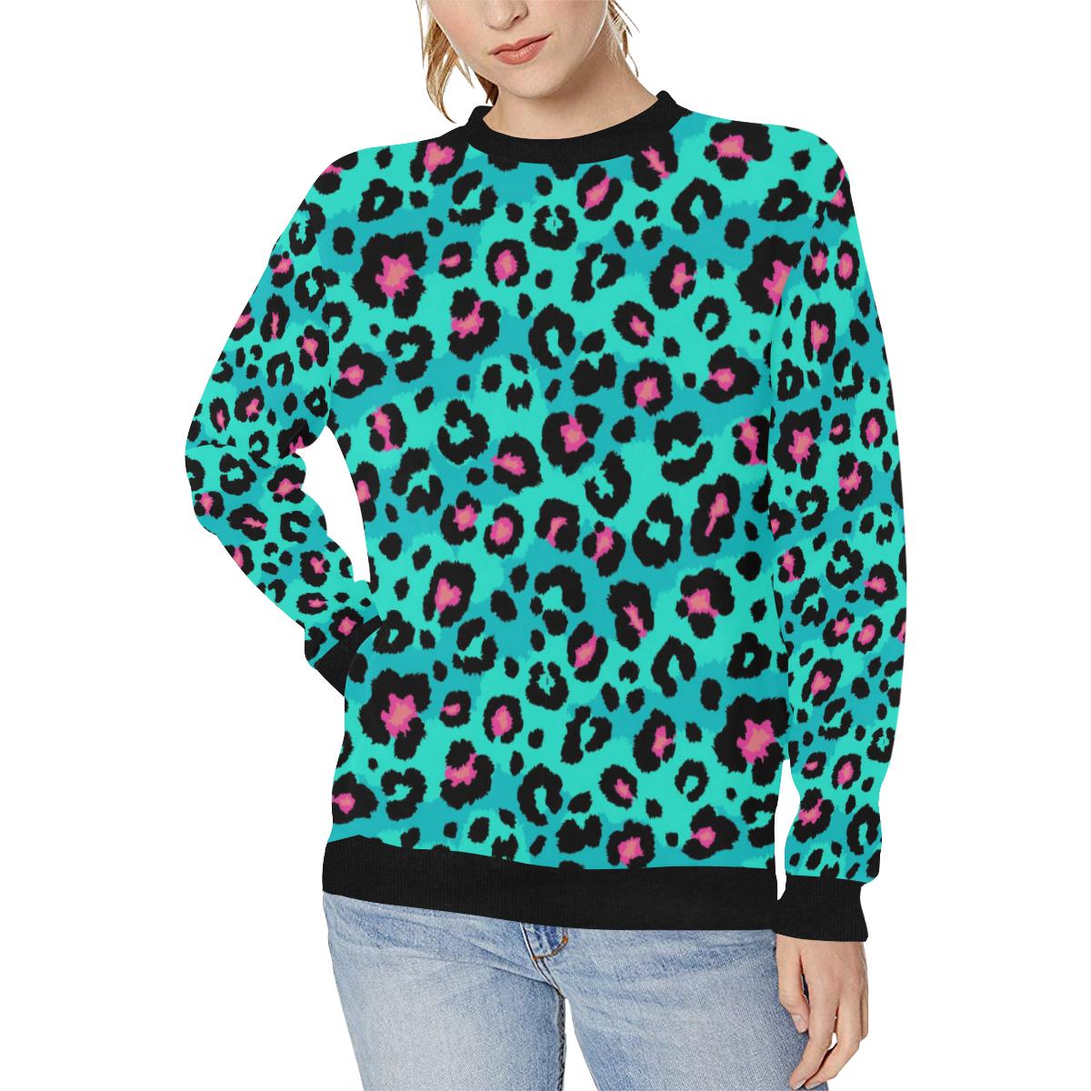 Green leopard skin print pattern Women’s Crew Neck Sweatshirt