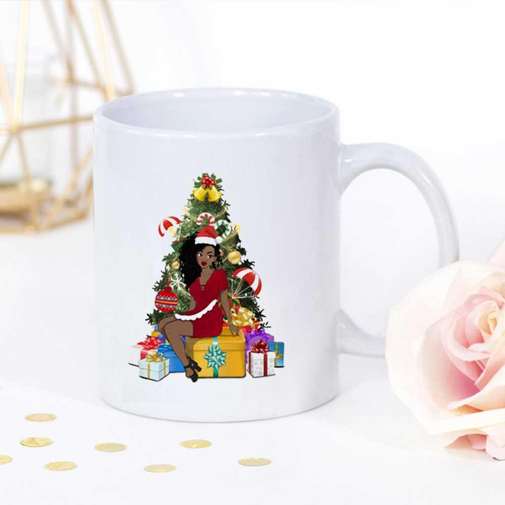 Black Women Cute Claus Christmas Gift Candy Cane Merry Christmas White Mug