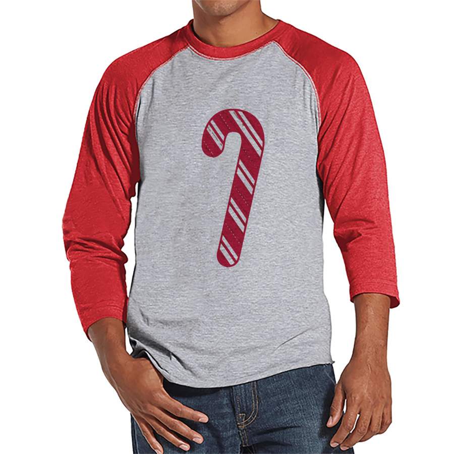 Men’s Christmas Shirt – Candy Cane Shirt – Christmas Present Idea for Him – Family Christmas Pajamas – Red Raglan Tee – Christmas Gift Idea