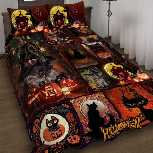 78DDTCT-Black Cat Halloween Quilt Bed Set