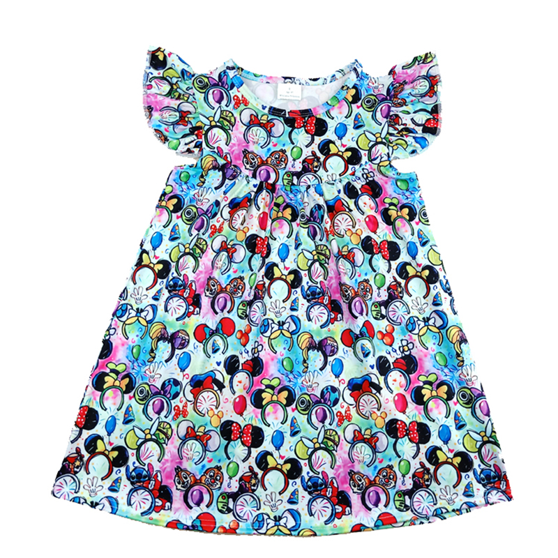 2020 Spring/summer New Design Toddler Girls Dresses Baby Kids Colourful Mickey Head Pattern Dress Milksilk Flutter Clothes alx