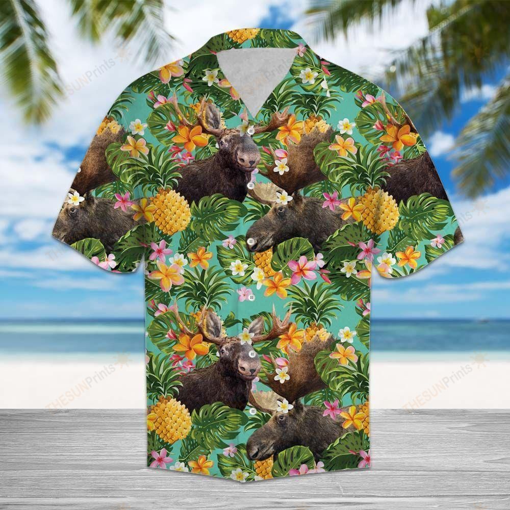 Tropical Pineapple Moose Hawaiian Shirt Ha9377