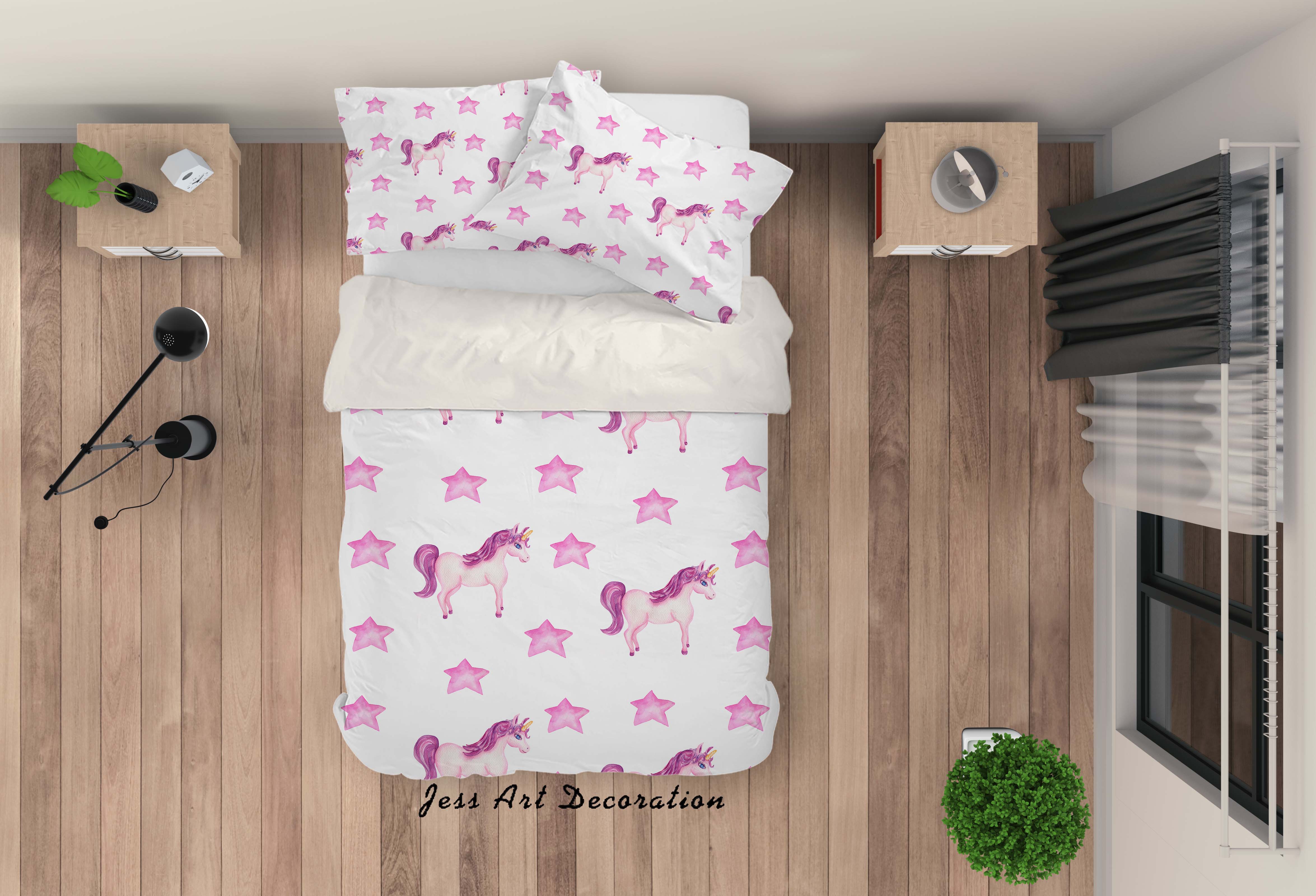 3D Pink Unicorn Star  Animal Pattern Quilt Cover Set Bedding Set Duvet Cover Pillowcases Lxl