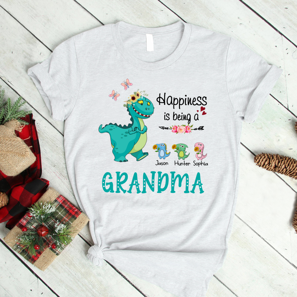 Happiness Is Being A Grandma Dinosaurs, Gift To My Nana, Gigi On Her Mother’S Day T-Shirt