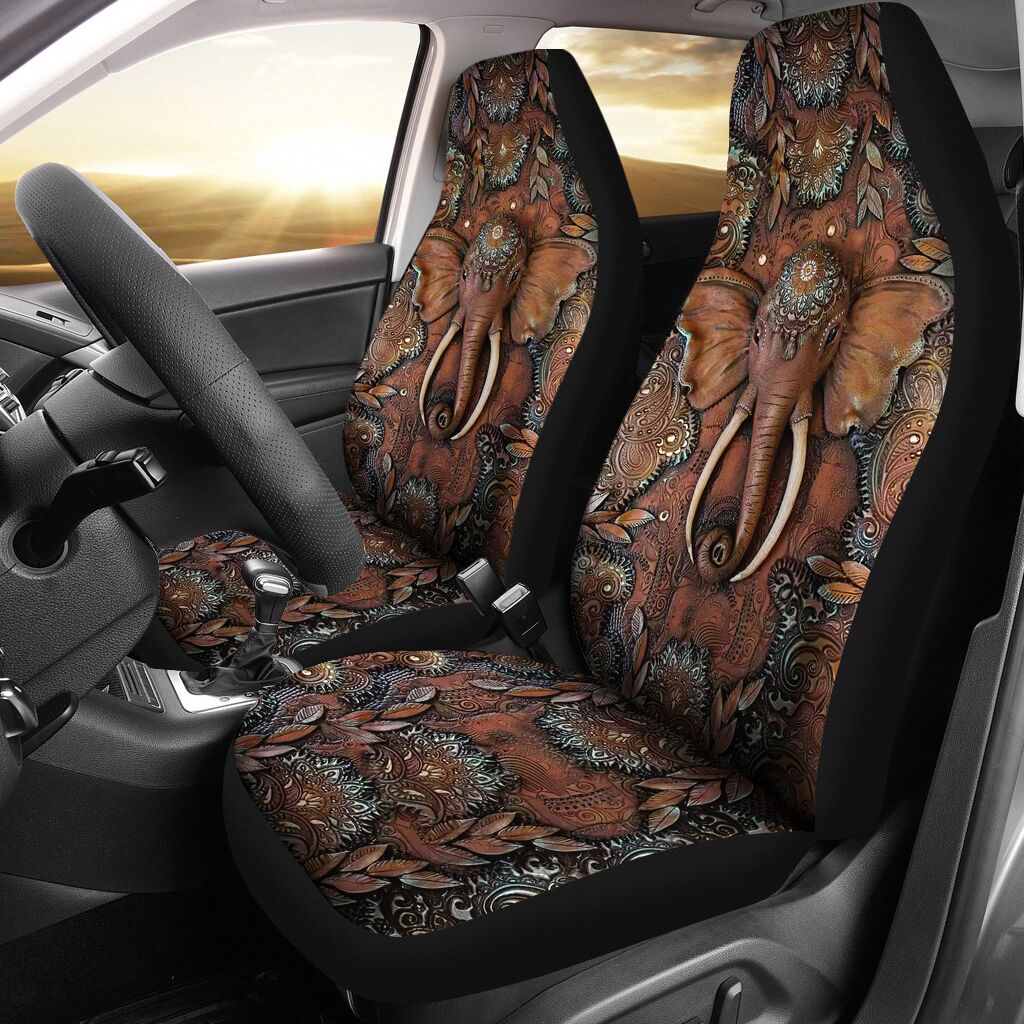 Elephant Wooden Pattern Print Elephant Seat Covers 0622