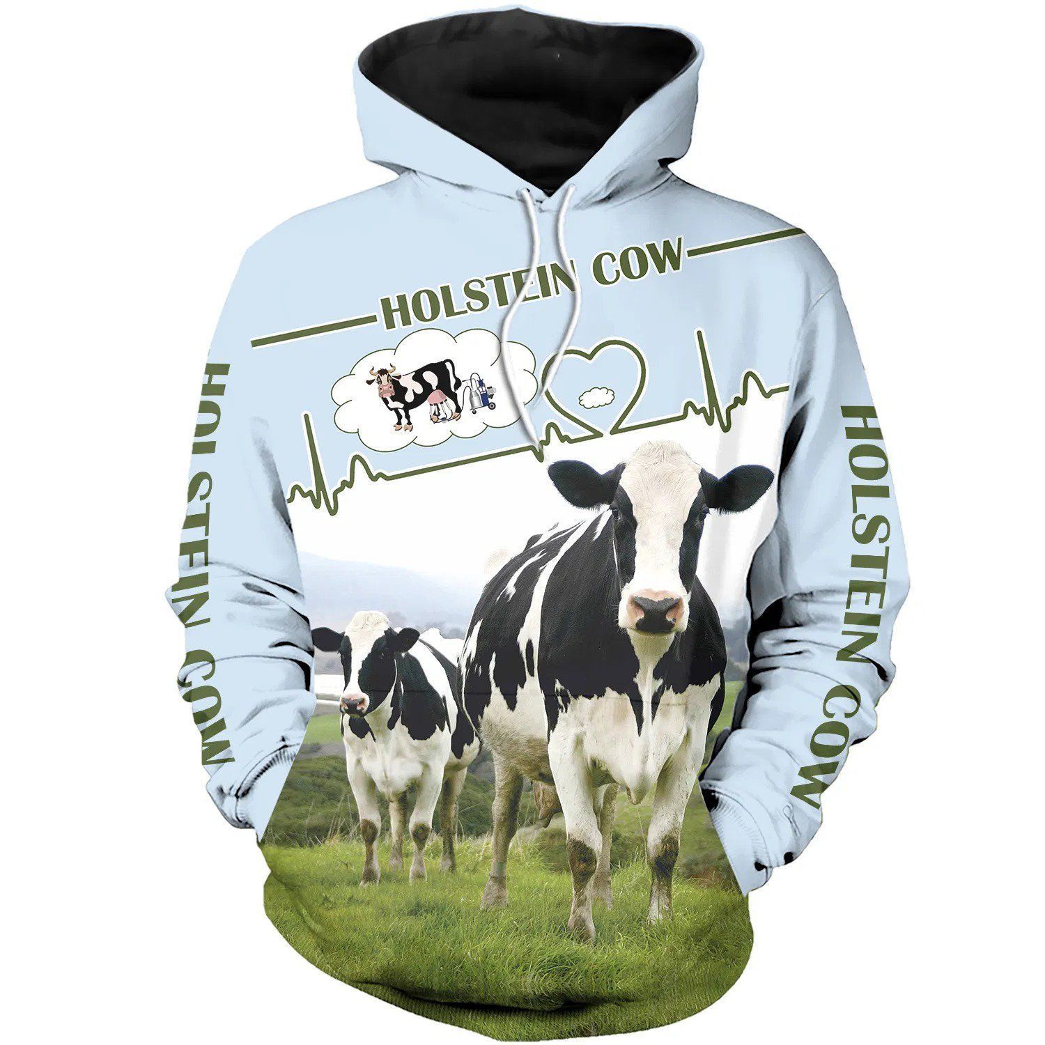 Dairy Cow Blue Unique Design 3D Printed Sublimation Hoodie Hooded Sweatshirt Comfy Soft And Warm For Men Women S to 5XL CTC1601457