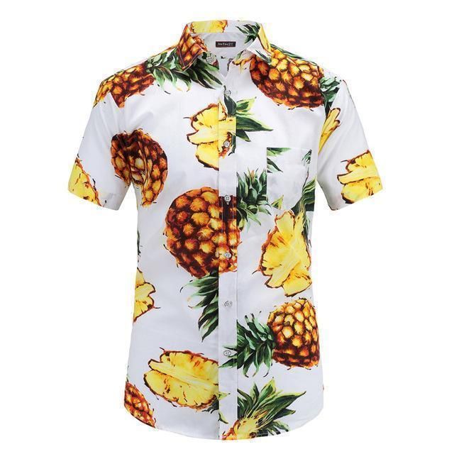 Mens Shirts Short Pineapple Print Hawaiian Ha77869