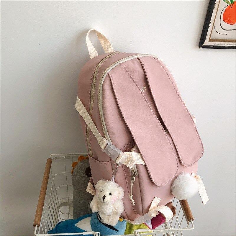 Kawaii 3D Rabbit Ears Solid Color Nylon Backpacks