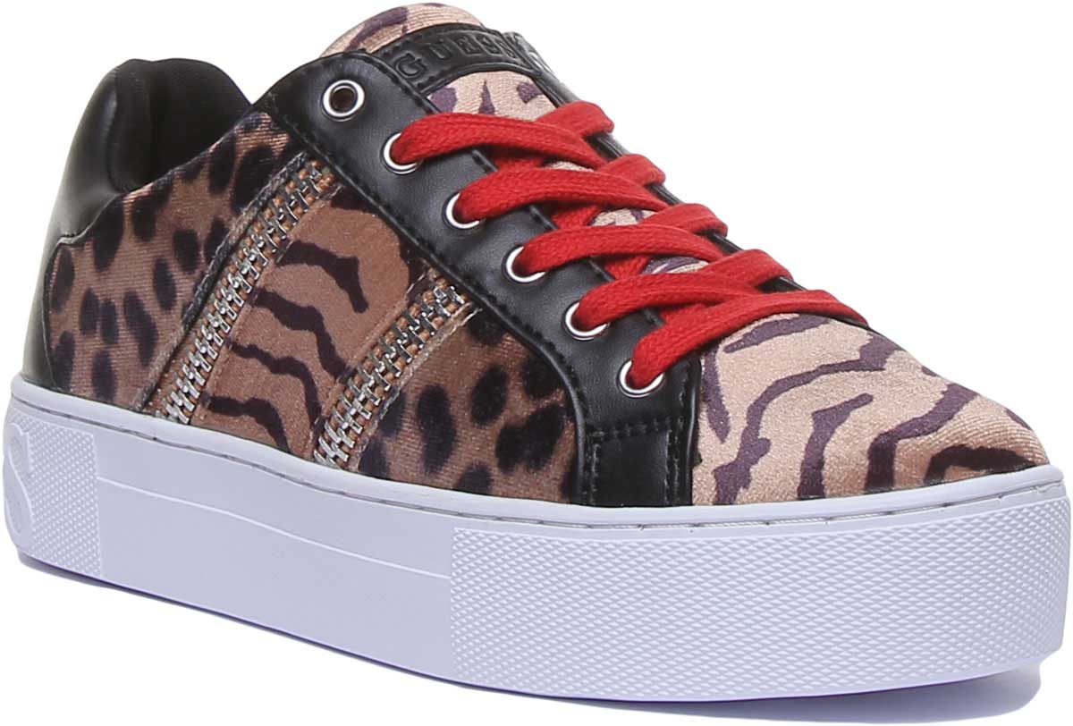 Guess Mayby2 Active Women’S Low Top Lace Up Sneakers In Leopard