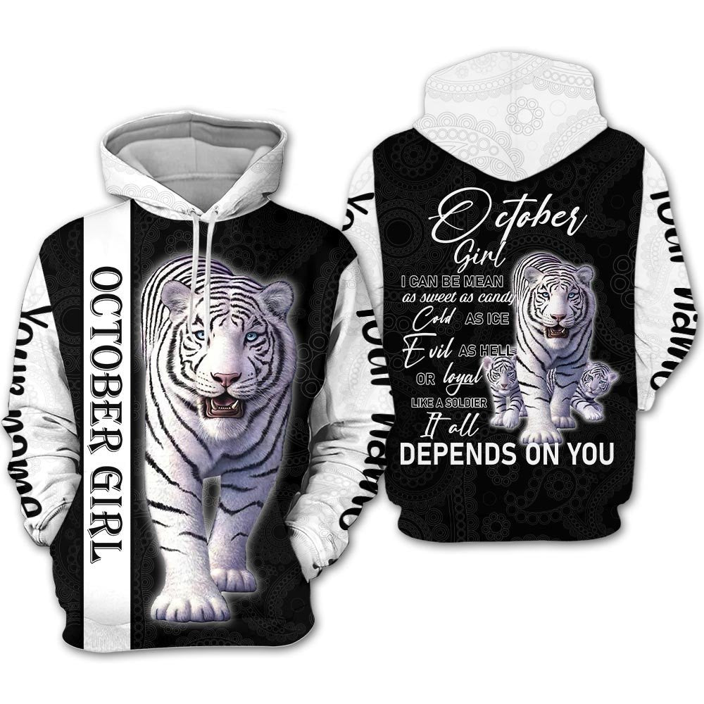 Personalized Name Birthday Outfit October Girl Tiger White Love Style Birthday Shirt For Women