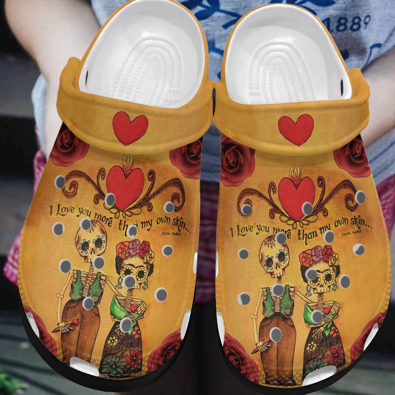 Skull Personalized Clog, Custom Name, Text, Color, Number Fashion Style For Women, Men, Kid, Print 3D I Love You More Than My Skin