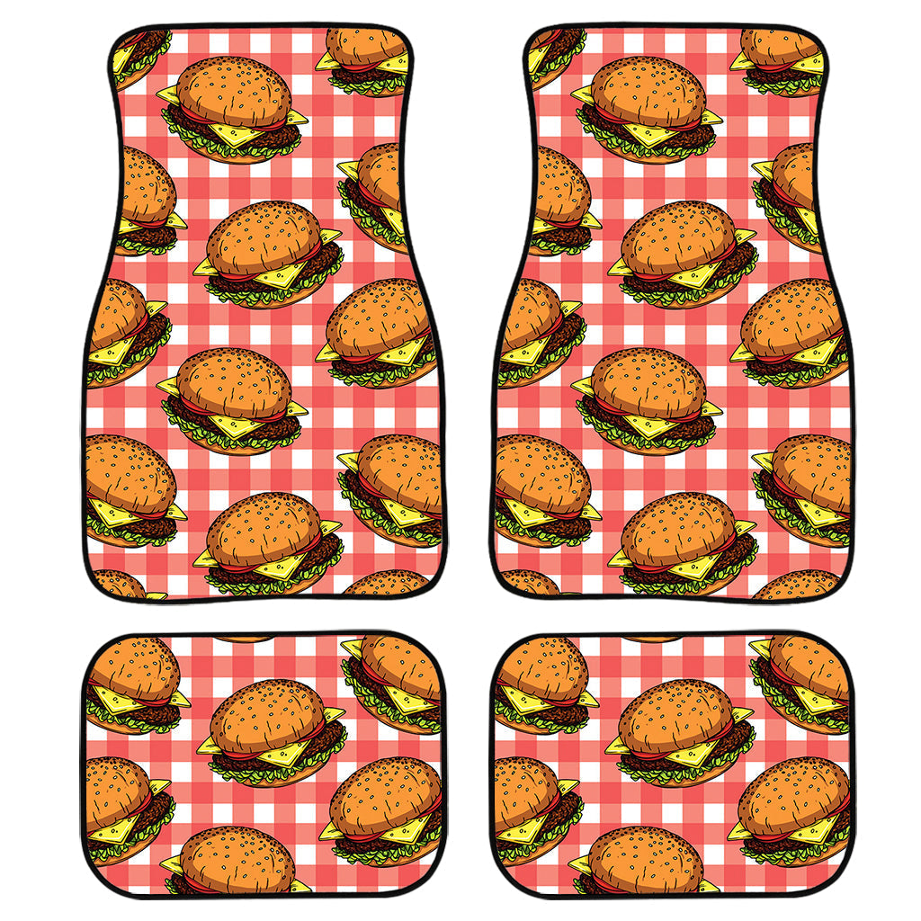 Hamburger Plaid Pattern Print Front And Back Car Floor Mats, Front Car Mat