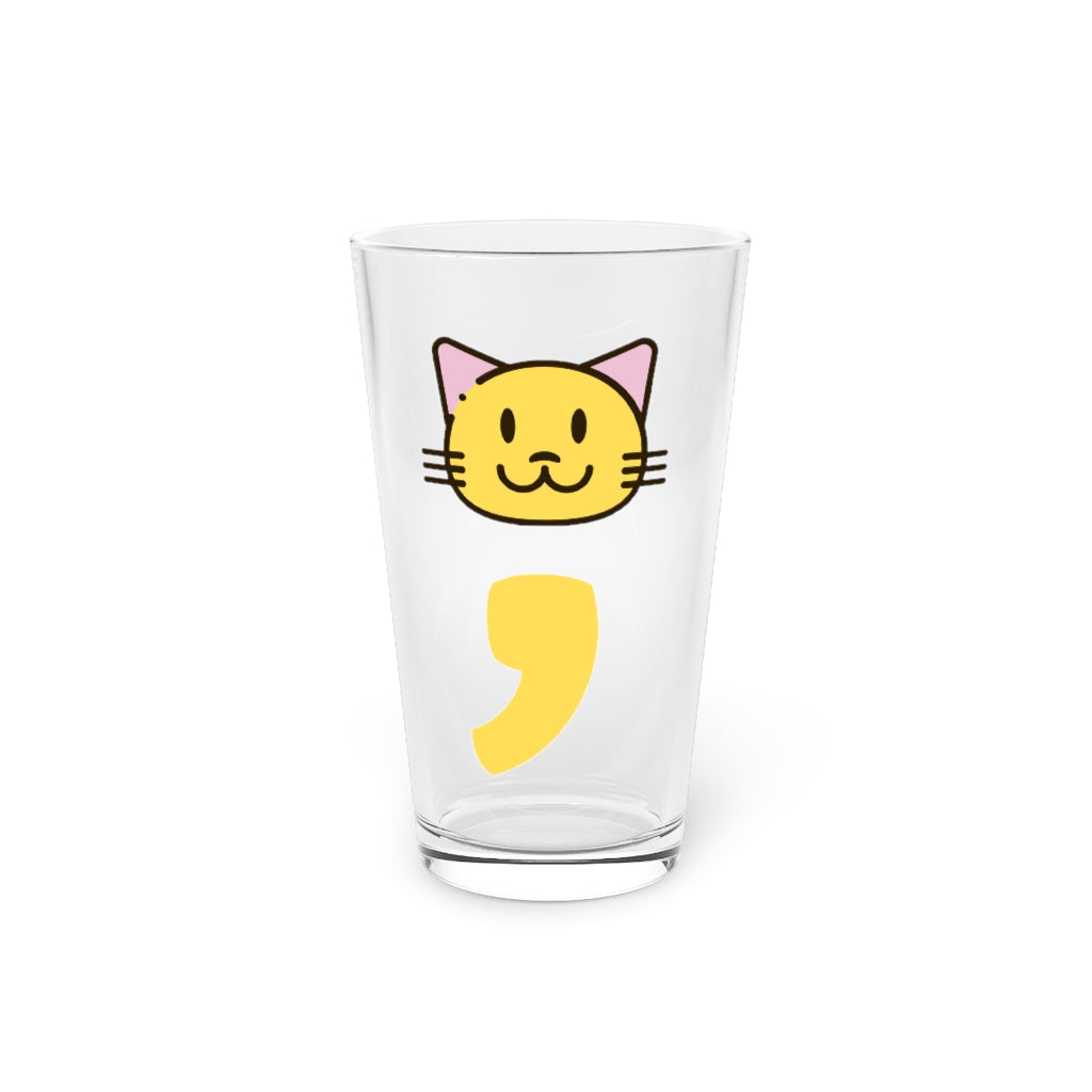 Beer Glass Pint 16Oz Semicolon Kitten Enthusiast Uplifting Graphic Tee Shirt Gift | Cute Disorders