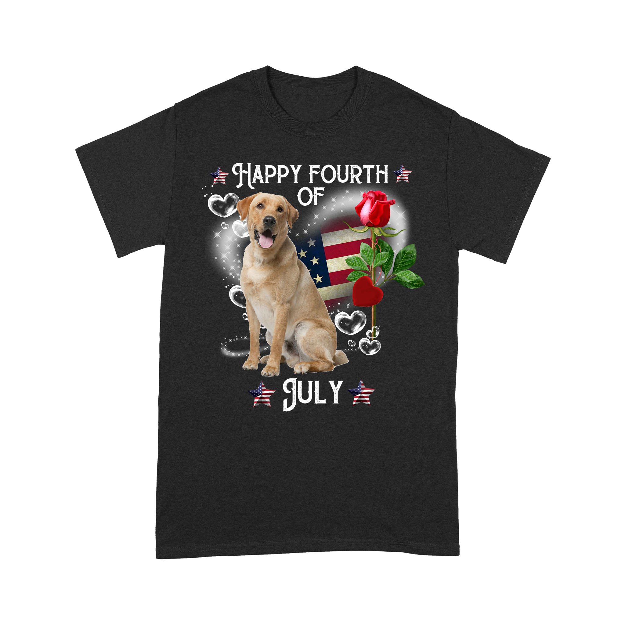 Labrador Retriever Happy Fourth of July – Black Standard T-Shirt – S M L XL 2XL 3XL 4XL 5XL 1207