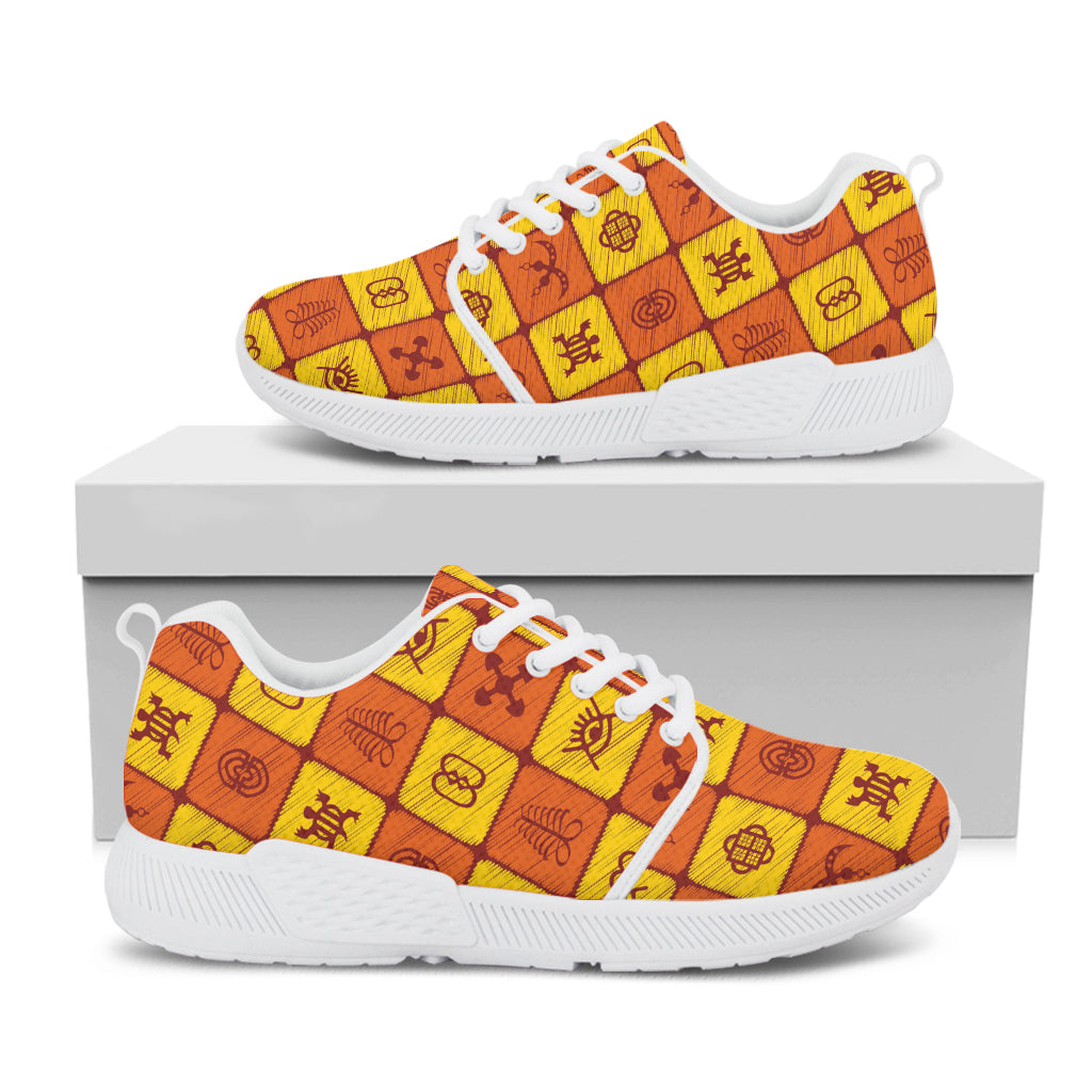 West Adinkra Symbols Pattern Print White Athletic Shoes