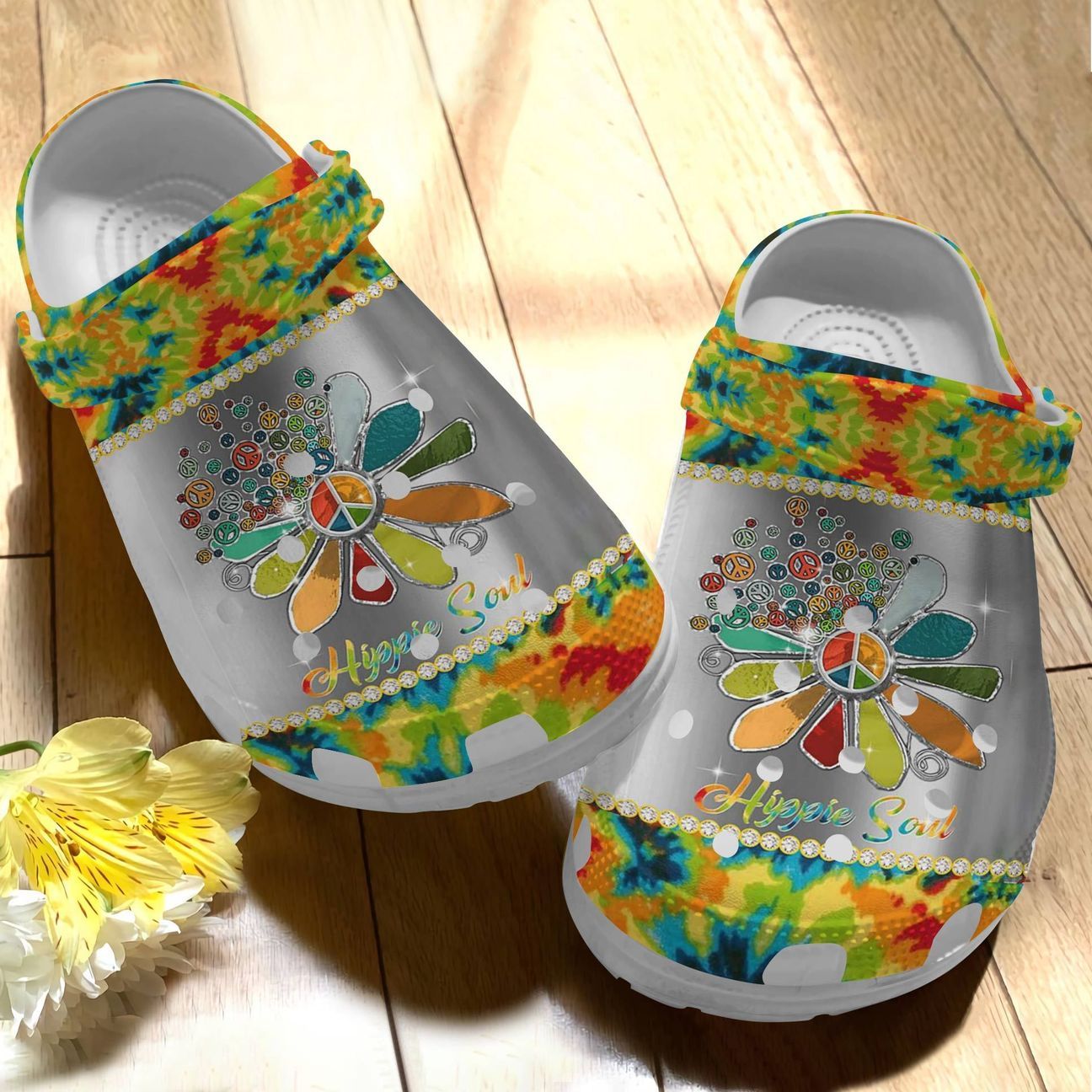 Hippie Personalize Clog, Custom Name, Text, Fashion Style For Women, Men, Kid, Print 3D Whitesole Hippie Collectionl