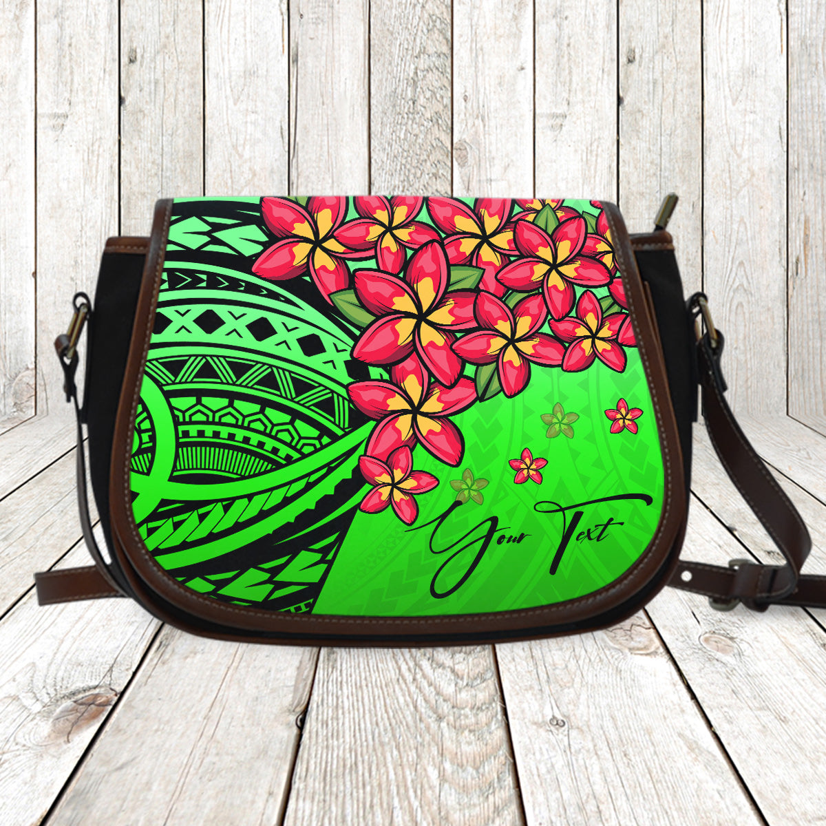 (Custom) Polynesian Plumeria Green Saddle Bag Personal Signature A24