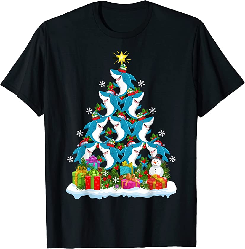 Shark Fish Xmas Tree Lighting Santa Shark Christmas T-Shirt