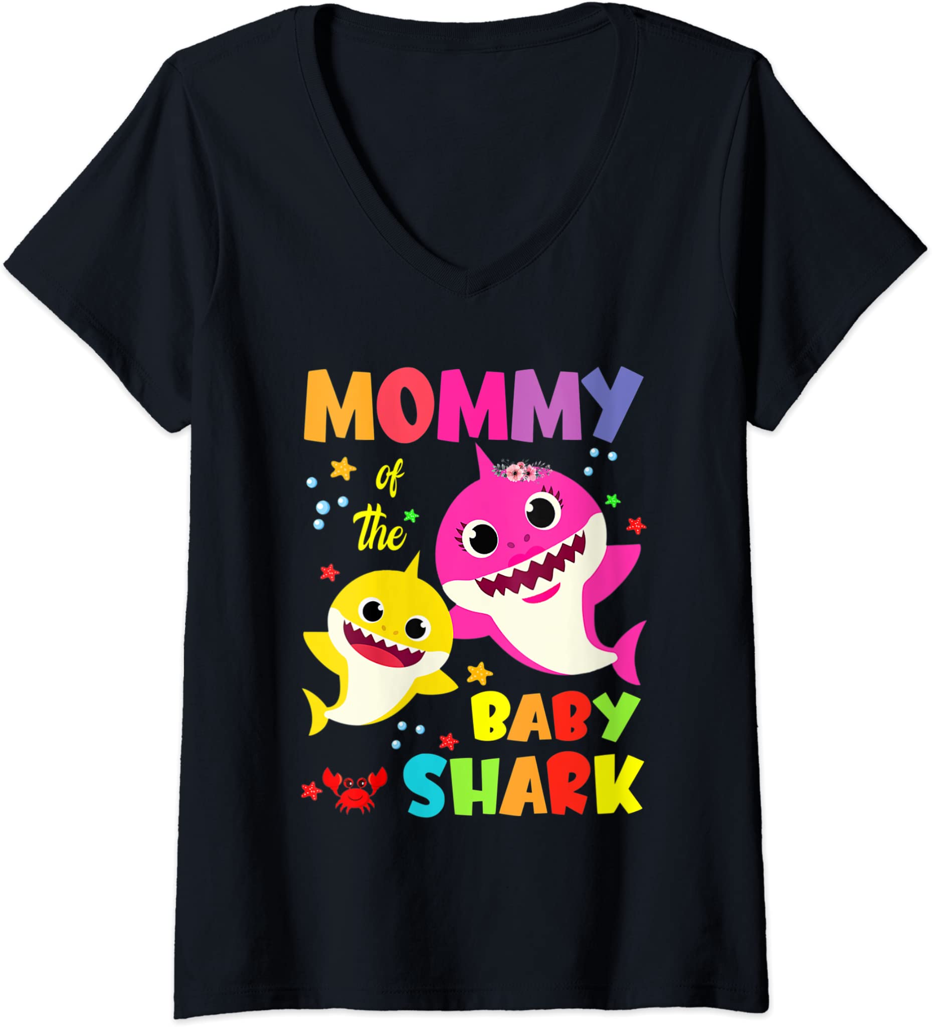 Womens Mommy Of The Baby Shark Birthday Mommy Shark V-Neck T-Shirt