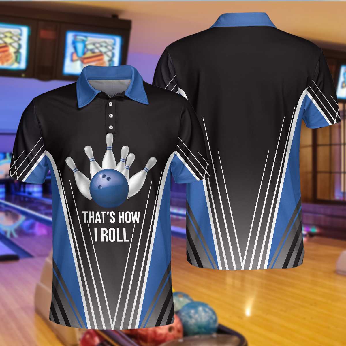 That’S How I Roll Bowling Short Sleeve Polo Shirt, Digital Bowling Alley Polo Shirt, Men Bowling Shirt