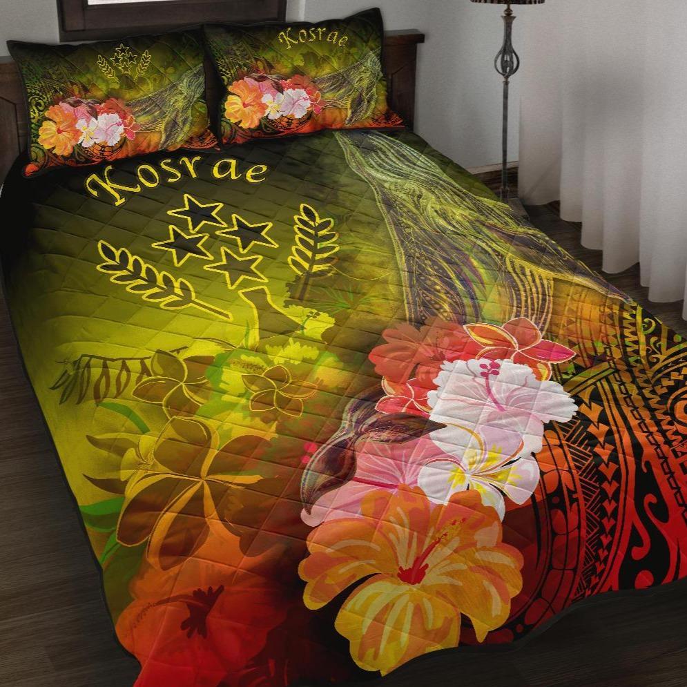 Kosrae Quilt Bed Set – Humpback Whale with Tropical Flowers (Yellow) – BN18